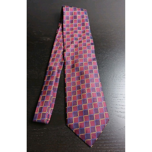 HENRY JACOBSON 100% Silk Tie Necktie Designer Gold/Blue/Red Businessman #397C - Picture 5 of 8